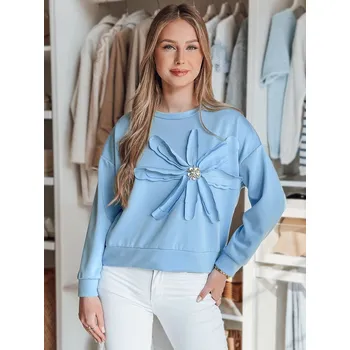 Dámská mikina Světle modrá dámská mikina s květinovým motivem a broží PETITKA BY1385 Velikost: ONE SIZE