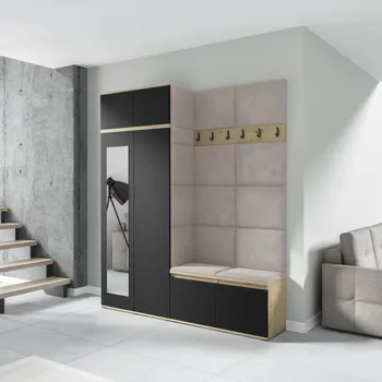 Předsíňová stěna Eka Předsíňová stěna s čalouněnými panely Trinity 19 - Dub Artisan s černou / Tmavá krémová 2302