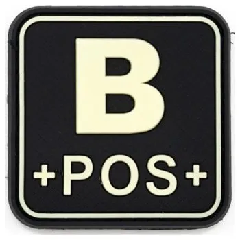 Nášivka JACKETS TO GO Nášivka krevní skupina B+ POS plast velcro GLOW IN THE DARK