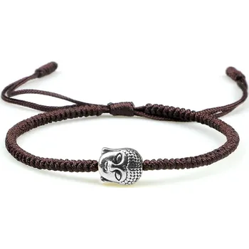 Náramek Provázkový náramek pro štěstí | ručně pletený náramek, ochranný náramek - s hnědou hlavou