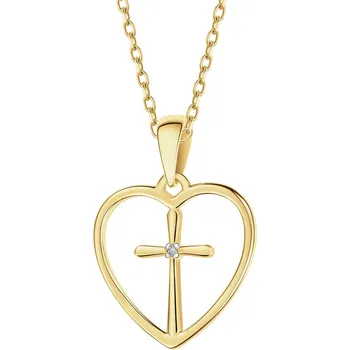 Přívěsek Zlatý přívěsek s diamantem - srdce, kříž - 0,002 ct - ryzost 585 - 101.358