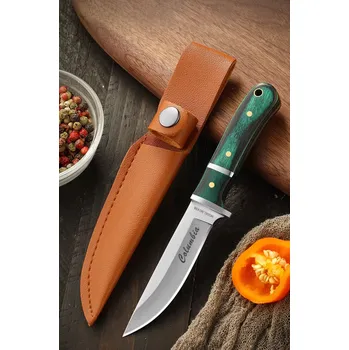 Kuchyňský nůž OEM Universální nerezový nůž s pouzdrem - dřevěná rukojeť ve smaragdové barvě