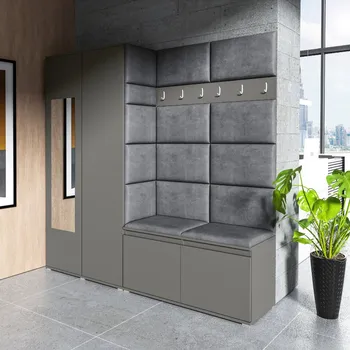 Předsíňová stěna Eka Předsíňová stěna s čalouněnými panely Trinity 8 - Grafit / Tmavě šedá 2315