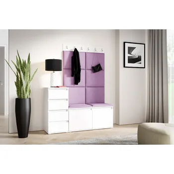 Předsíňová stěna Eka Předsíňová stěna s čalouněnými panely Trinity 34 - Bílá / Fialová 2311