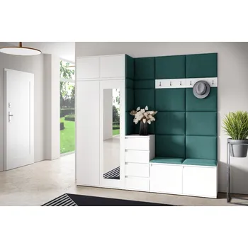 Předsíňová stěna Eka Předsíňová stěna s čalouněnými panely Trinity 33 - Bílá / Tmavá zelená 2328