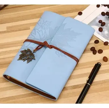 Zápisník Luxusní koženkový vintage zápisník a5 | cestovní deník, školní zápisník s přírodním motivem - Modrý , A6 185 x 125 mm