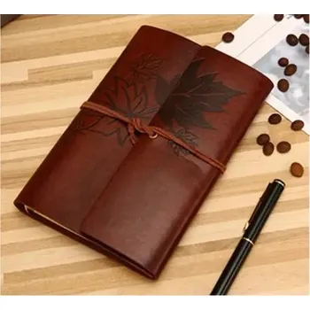 Zápisník Luxusní koženkový vintage zápisník a5 | cestovní deník, školní zápisník s přírodním motivem - Červená Hnědá , A6 185 x 125 mm