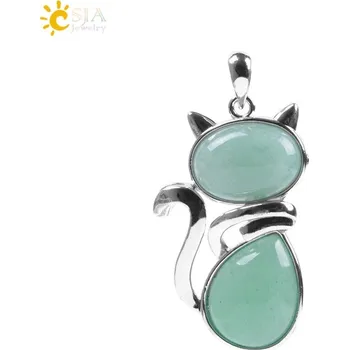 Přívěsek Přírodní přívěsek s motivem kočky | přírodní přívěsek, kočičí šperk - Zelený avanturín