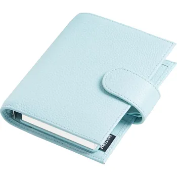 Diář Kožený diář s kroužky na plánování | plánovací diář, kožený zápisník - Oblázková Světle modrá