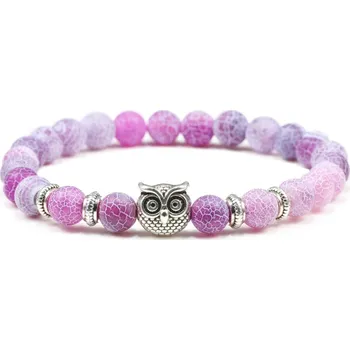 Náramek Stylový náramek z minerálů | korálkový náramek, pánský šperk - Fialová zvětralá sova