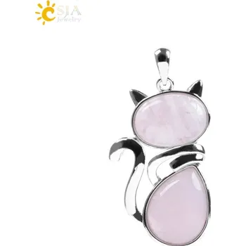 Přívěsek Přírodní přívěsek s motivem kočky | přírodní přívěsek, kočičí šperk - Rose Quartz