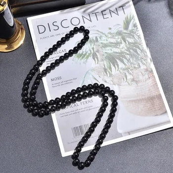 Náhrdelník Korálkový minerální náhrdelník | dlouhý náhrdelník - černý onyx