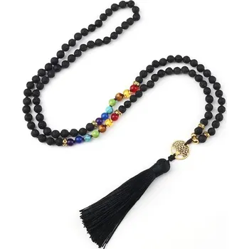 Náhrdelník Náhrdelník s ametystovými korálky, japamala | čakrový náhrdelník, korálkový náhrdelník - Lávový kámen