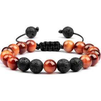 Náramek Náramek z korálků a lávového kamene | energetický náramek, párový náramek - Oranžové tygří oko-203027829
