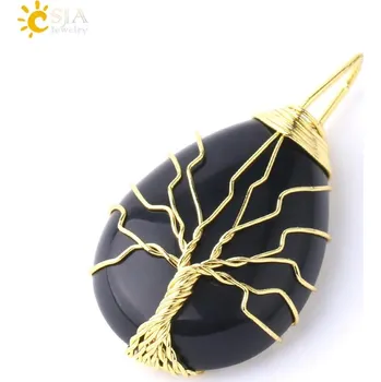 Náhrdelník Minerální talisman se stromem života | náhrdelník, minerální šperk - Černý achát