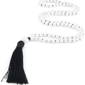 Náhrdelník Mala náhrdelník s přírodním kamenem | buddhistické korále, meditační korále - Matná bílá