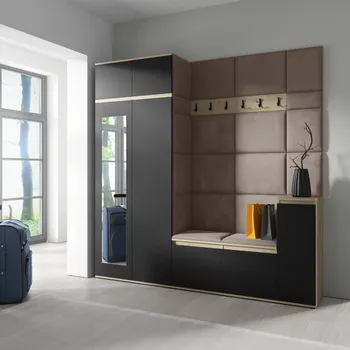 Předsíňová stěna Eka Předsíňová stěna s čalouněnými panely Trinity 26 - Dub Artisan s černou / Tmavá béžová 2305