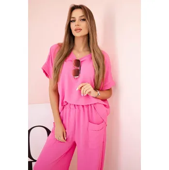 Dámská halenka Kesi Włoski Komplet z viskózy halenka + kalhoty růžový Kesi Włoski růžová 3276038