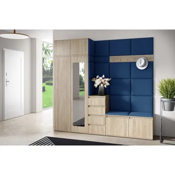 Předsíňová stěna Eka Předsíňová stěna s čalouněnými panely Trinity 33 - Sonoma / Tmavá modrá 2331