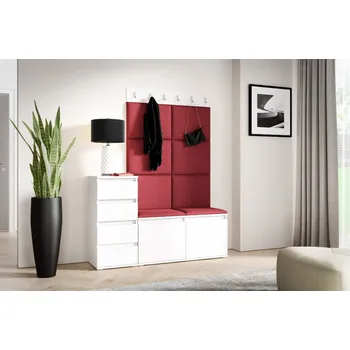 Předsíňová stěna Eka Předsíňová stěna s čalouněnými panely Trinity 34 - Bílá / Rubínová 2324