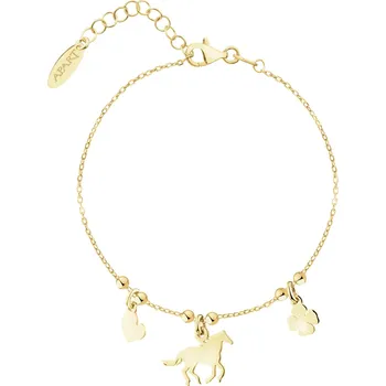 Náramek Pozlacený stříbrný náramek - kůň, srdce, čtyřlístek - AP541-5066