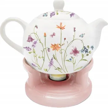 Konvice na čaj Keramická konvice s ohřívačem, čajová konvice 1L - Květiny