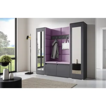Předsíňová stěna Eka Předsíňová stěna s čalouněnými panely Trinity 31 - Grafit / Fialová 2311