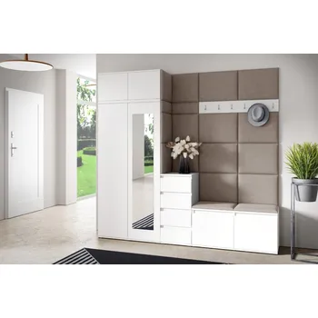 Předsíňová stěna Eka Předsíňová stěna s čalouněnými panely Trinity 33 - Bílá / Tmavá béžová 2305