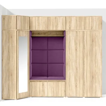 Předsíňová stěna Eka Předsíňová stěna s čalouněnými panely Trinity 39 - Sonoma / Fialová 2311