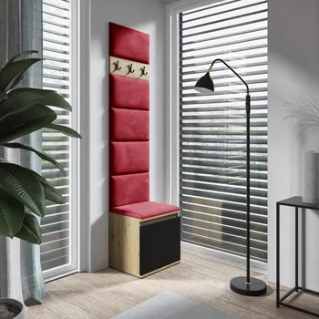 Předsíňová stěna Eka Předsíňová stěna s čalouněnými panely Trinity 7 - Dub Artisan s černou / Rubínová 2324