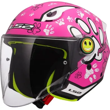 Motodoplněk Dětská otevřená helma na motorku LS2 OF622 Funny II Paws růžová
