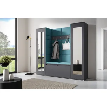 Předsíňová stěna Eka Předsíňová stěna s čalouněnými panely Trinity 31 - Grafit / Azurová 2313