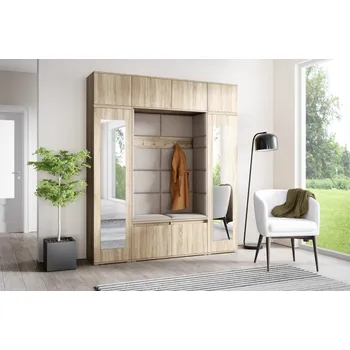 Předsíňová stěna Eka Předsíňová stěna s čalouněnými panely Trinity 32 - Sonoma / Světlá béžová 2303