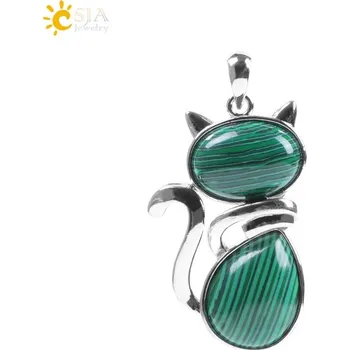 Přívěsek Přírodní přívěsek s motivem kočky | přírodní přívěsek, kočičí šperk - Malachit