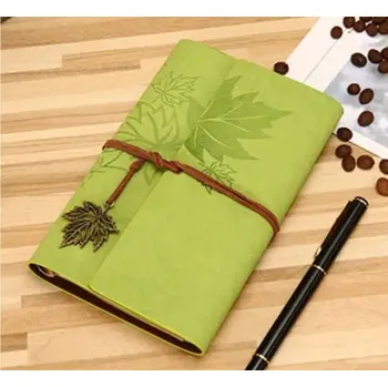 Zápisník Luxusní koženkový vintage zápisník a5 | cestovní deník, školní zápisník s přírodním motivem - Zelený , A5 235 x 165 mm