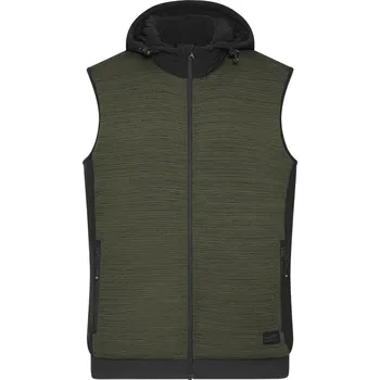 Pánská vesta Pánská polstrovaná hybridní pletená fleecová vesta JN 1848 olive melange-black XXL