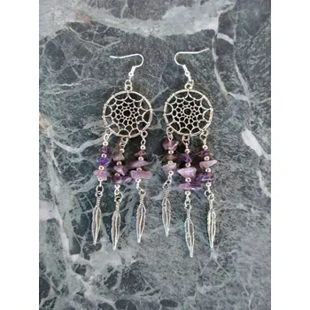 Náušnice Visací náušnice s lapačem snů a minerály | minerální šperky | dámské náušnice - A6