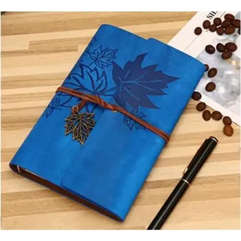 Zápisník Luxusní koženkový vintage zápisník a5 | cestovní deník, školní zápisník s přírodním motivem - Námořnická modrá , A6 185 x 125 mm