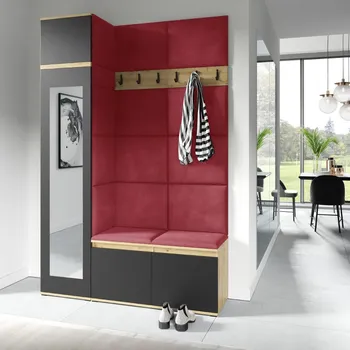 Předsíňová stěna Eka Předsíňová stěna s čalouněnými panely Trinity 22 - Dub Artisan s černou / Rubínová 2324