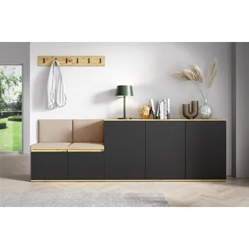 Předsíňová stěna Eka Předsíňová stěna s čalouněnými panely Trinity 35 - Dub Artisan s černou / Béžová 2304