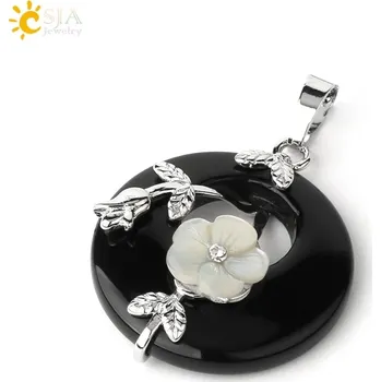 Přívěsek Přívěsek z minerálů s květinovým motivem | přírodní přívěsek, šperk z krystalu - Černý onyx