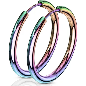 Náušnice Duhové ocelové náušnice - kruhy 25 mm