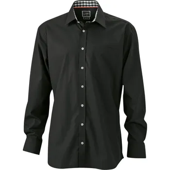 Pánská košile Popelínová košile s kostkovanými vsadkami JN 619 black-black white XXL