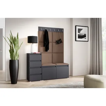 Předsíňová stěna Eka Předsíňová stěna s čalouněnými panely Trinity 34 - Grafit / Hnědá 2307