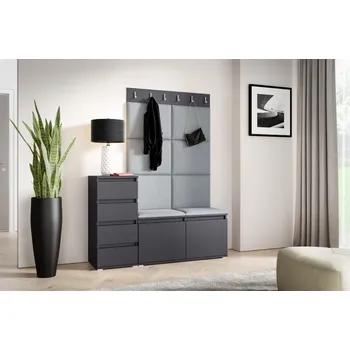 Předsíňová stěna Eka Předsíňová stěna s čalouněnými panely Trinity 34 - Grafit / Šedá 2314