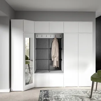 Předsíňová stěna Eka Předsíňová stěna s čalouněnými panely Trinity 39 - Bílá / Šedá 2314