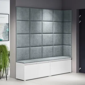 Předsíňová stěna Eka Předsíňová stěna s čalouněnými panely Trinity 3 - Bílá / Šedá 2314