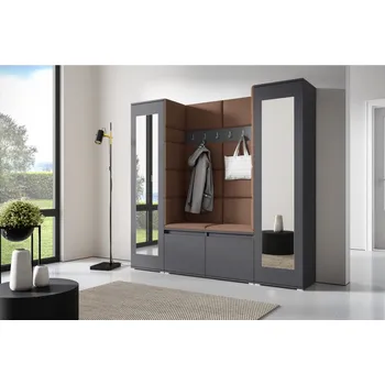 Předsíňová stěna Eka Předsíňová stěna s čalouněnými panely Trinity 31 - Grafit / Hnědá 2307