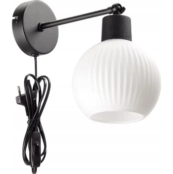 Nástěnné svítidlo NÁSTĚNNÁ LAMPA SKLENĚNÁ KOULE S PRUHY E27 BÍLÁ SE ZÁSUVKOU