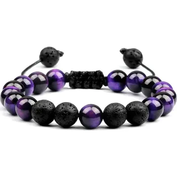 Náramek Náramek z korálků a lávového kamene | energetický náramek, párový náramek - Fialové tygří oko